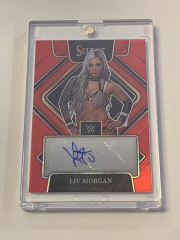 Liv Morgan 2022 WWE Select Autographed Red Prizm Refractor Card #5/99 (Beautiful Card)