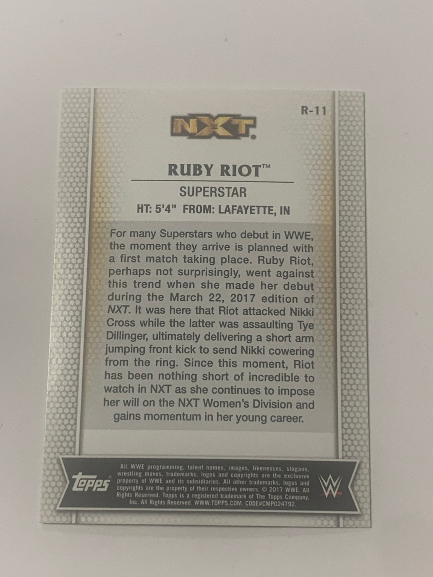 Ruby Riot 2017 WWE NXT Topps Card