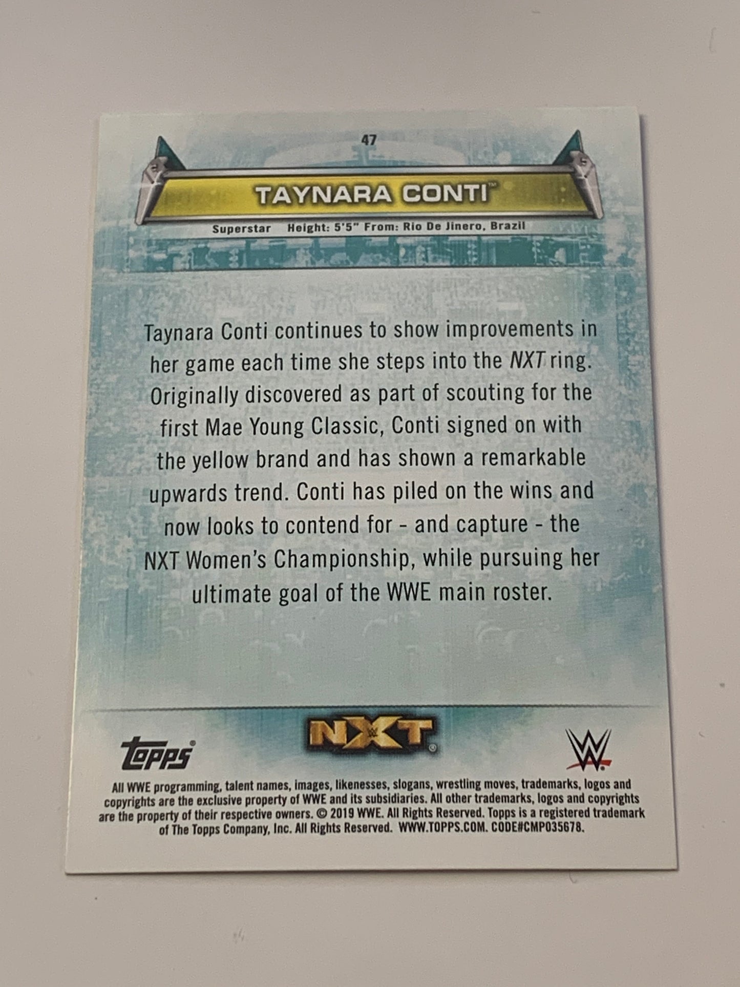 Tay Conti 2019 WWE NXT Topps “Woman's Division” Card