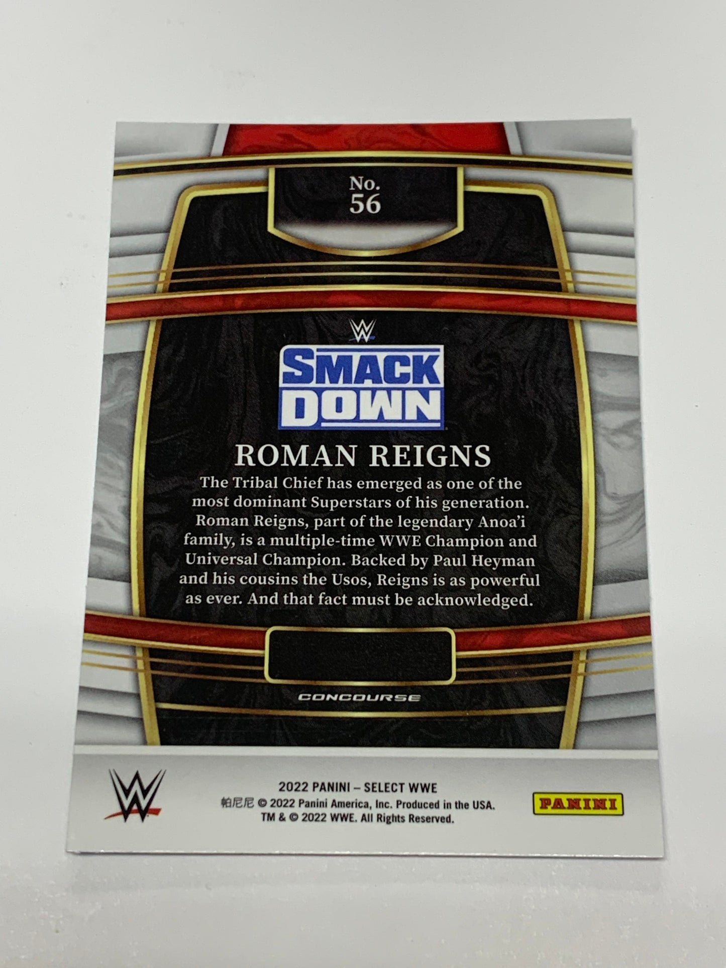 Roman Reigns 2022 WWE Panini Select “Red, White and Blue” Card #56