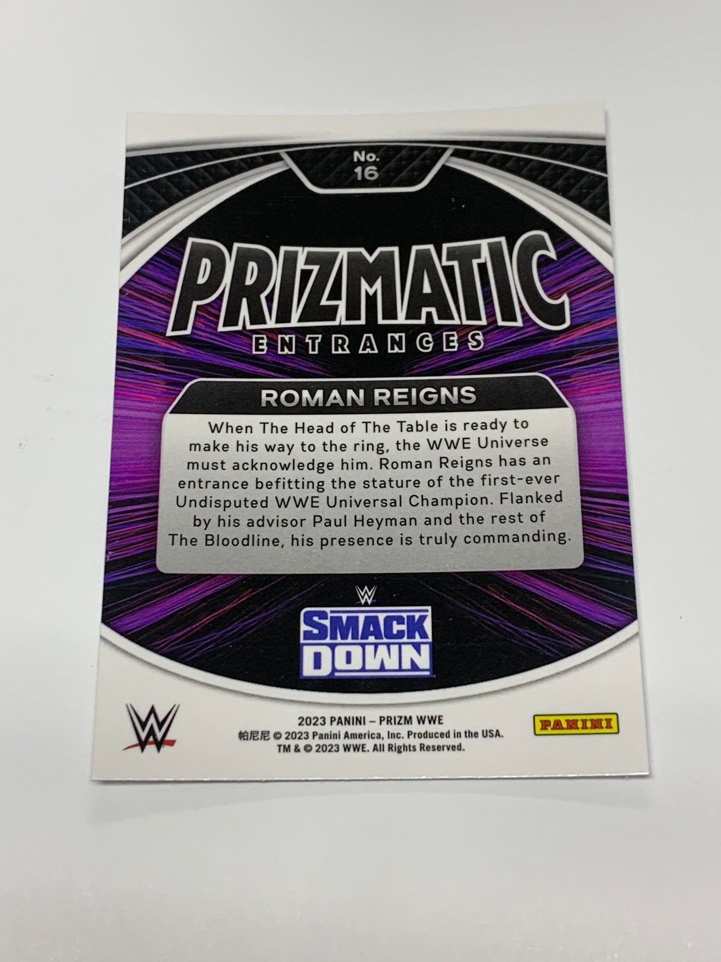 Roman Reigns 2023 WWE Panini Prizm “Prizmatic Entrances “ Insert Card #16
