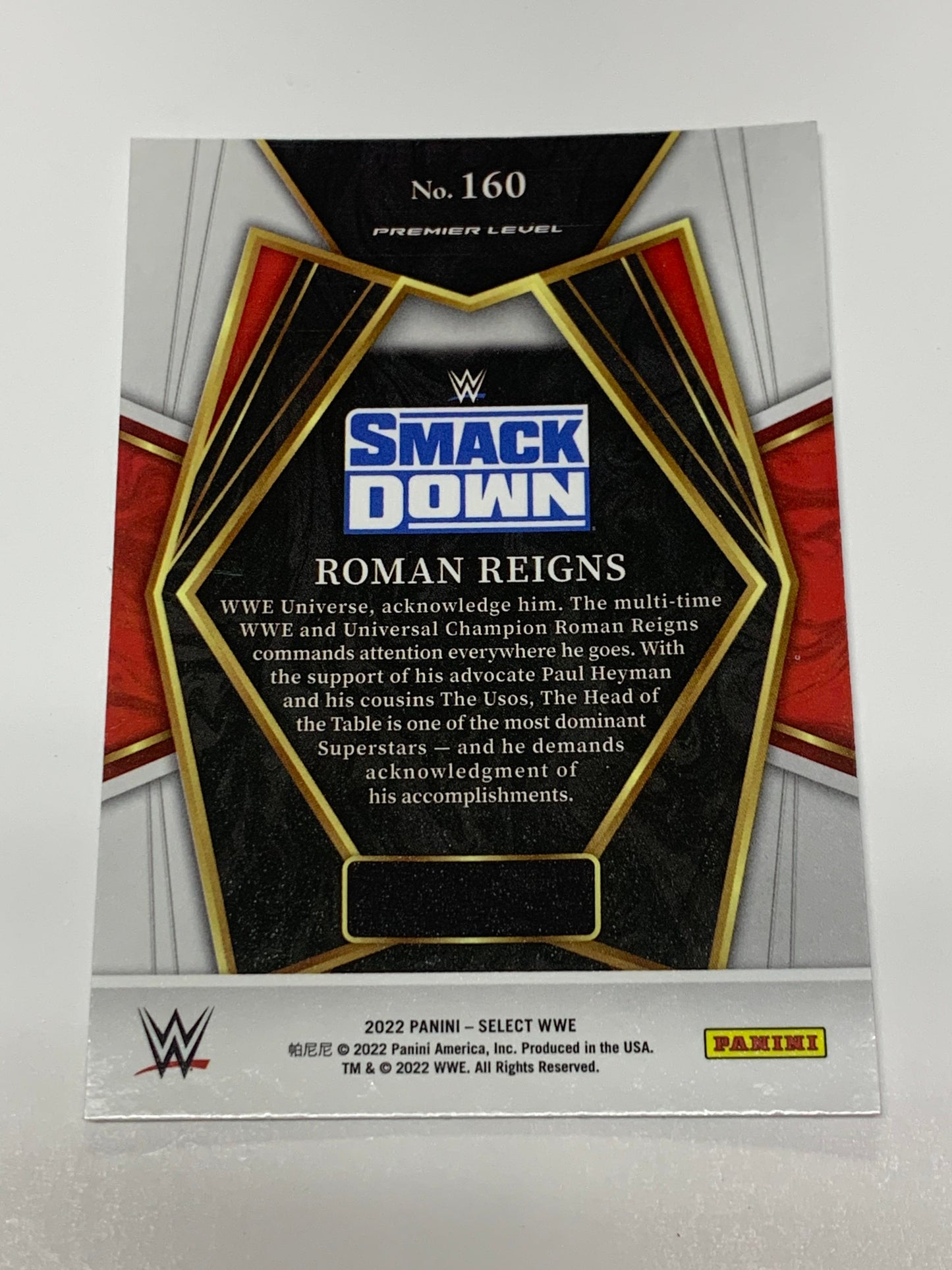 Roman Reigns 2022 WWE Panini Select Premier Level Card #160