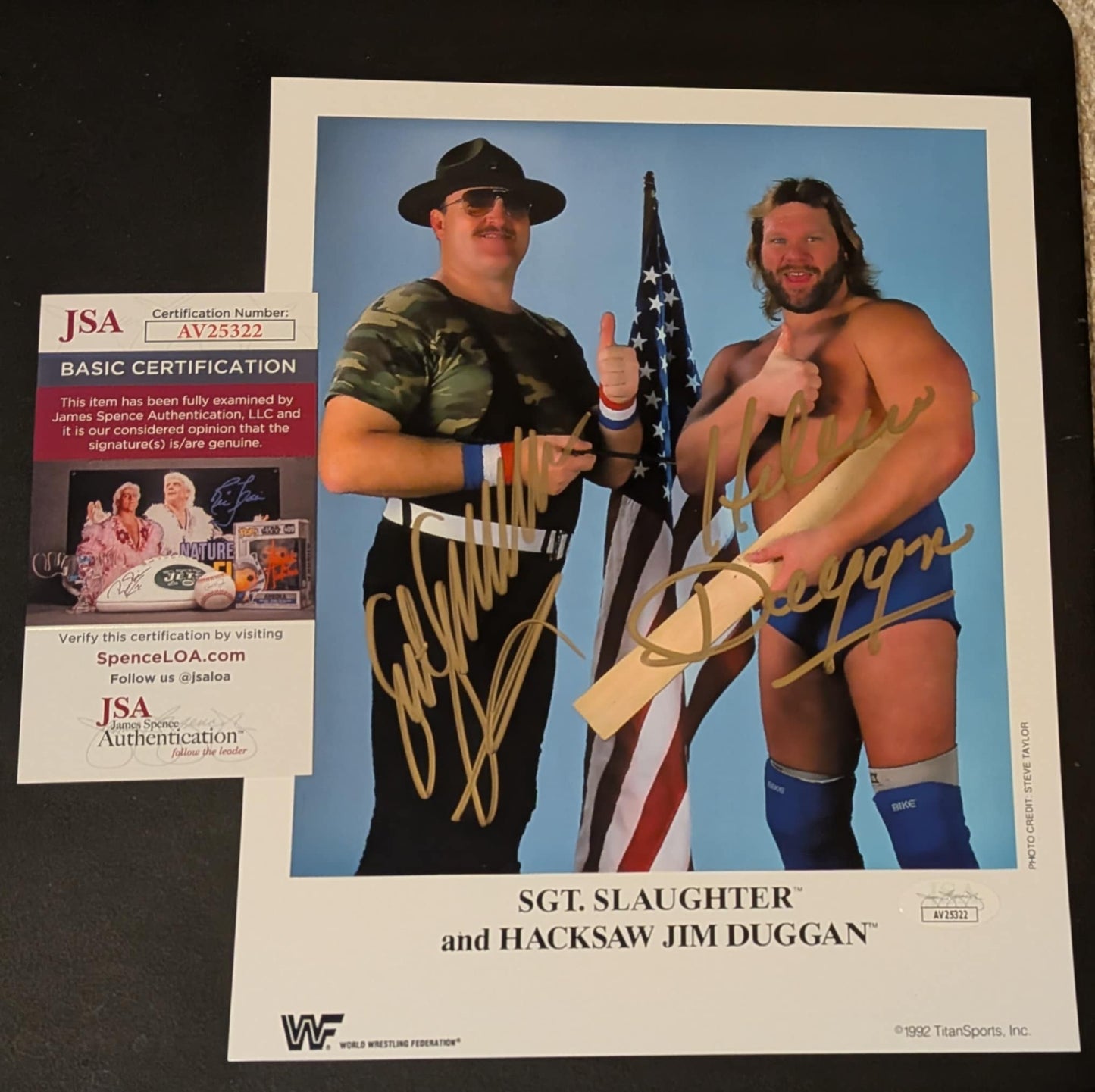 Sgt Slaughter & Hacksaw Jim Duggan Dual Signed Photo JSA COA