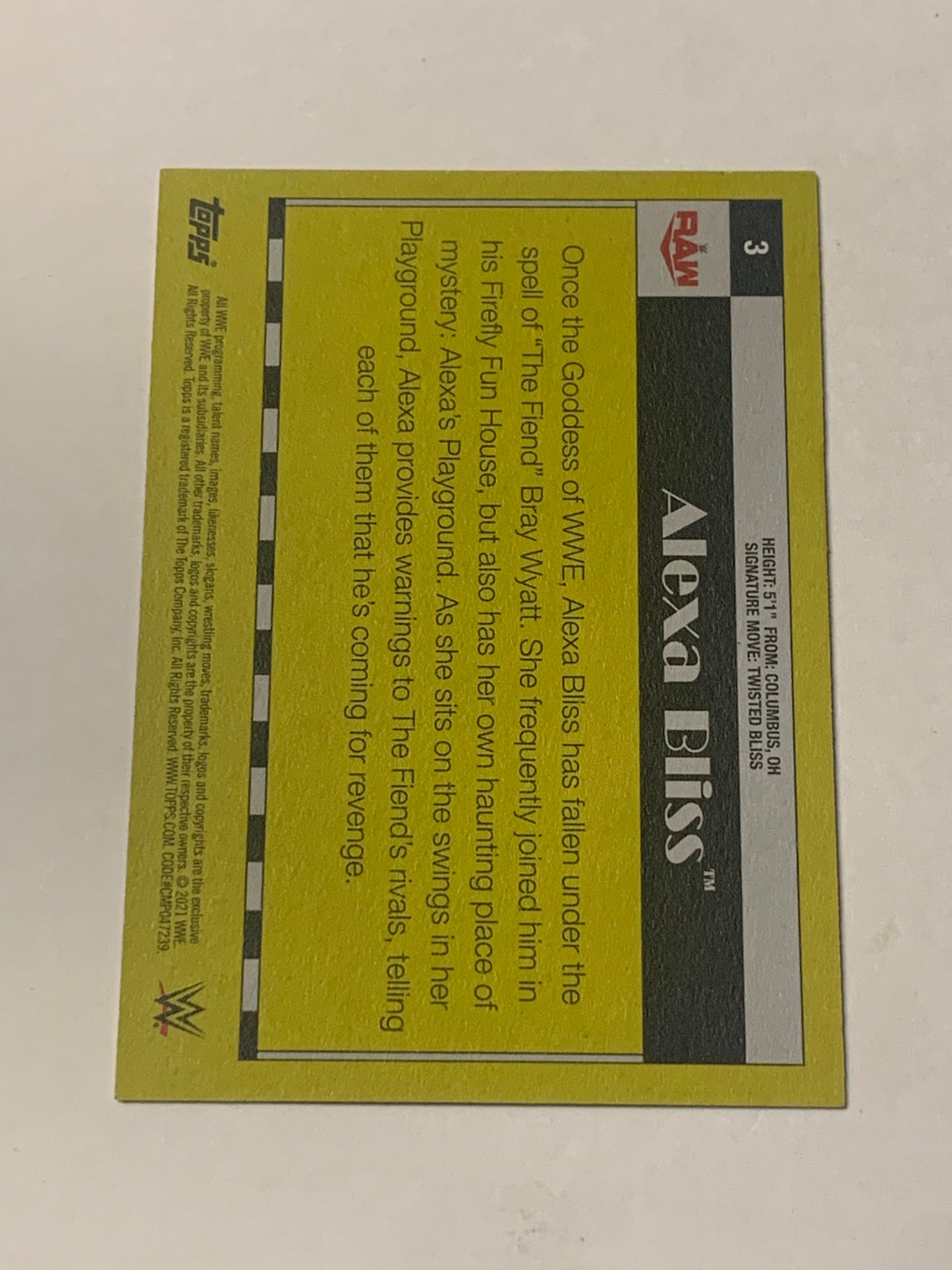 Alexa Bliss 2021 WWE Topps Heritage Card