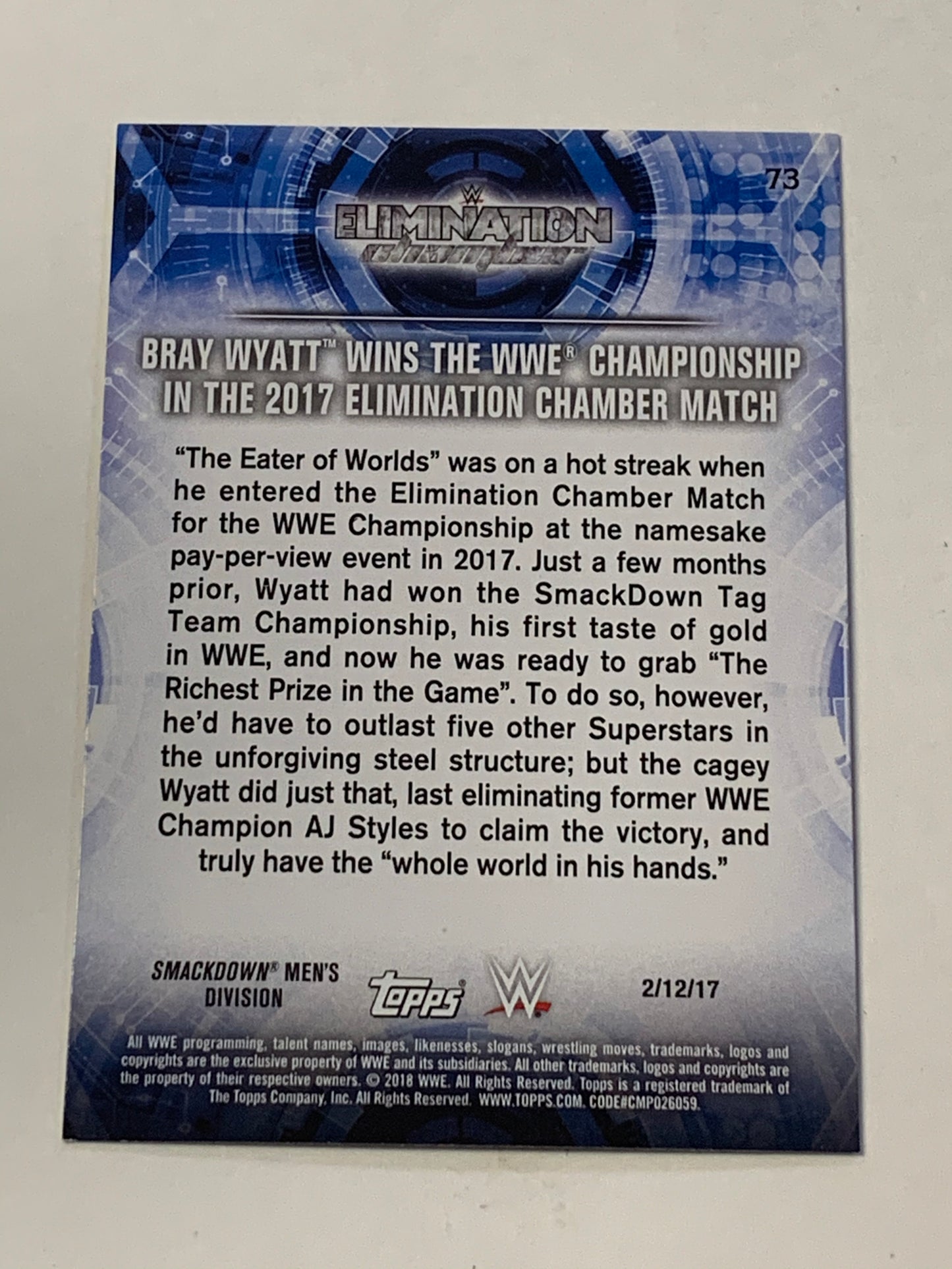 Bray Wyatt 2018 WWE Topps Card with Championship Belt