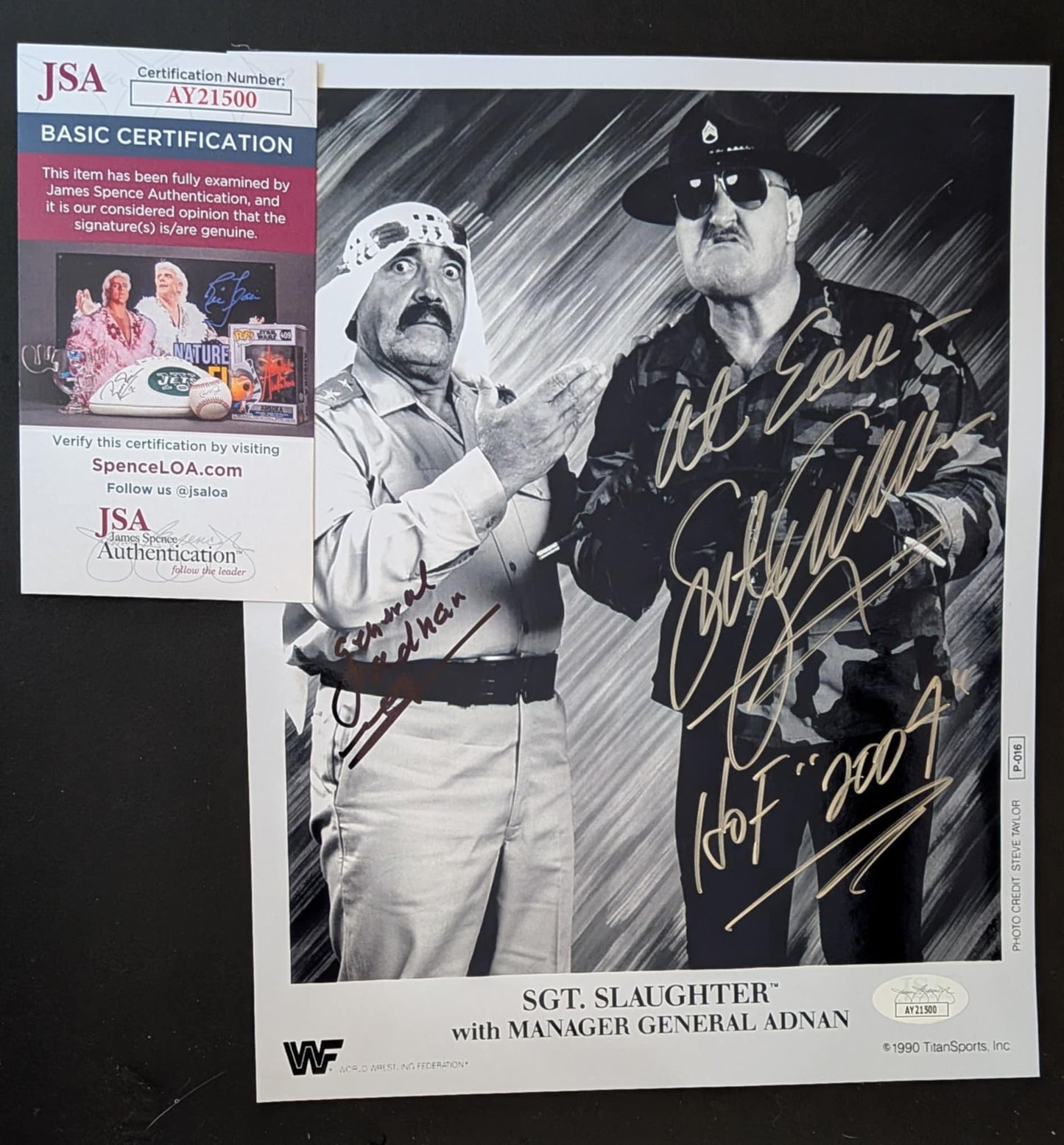 Sgt Slaughter & General Adnan Dual Signed Photo JSA COA