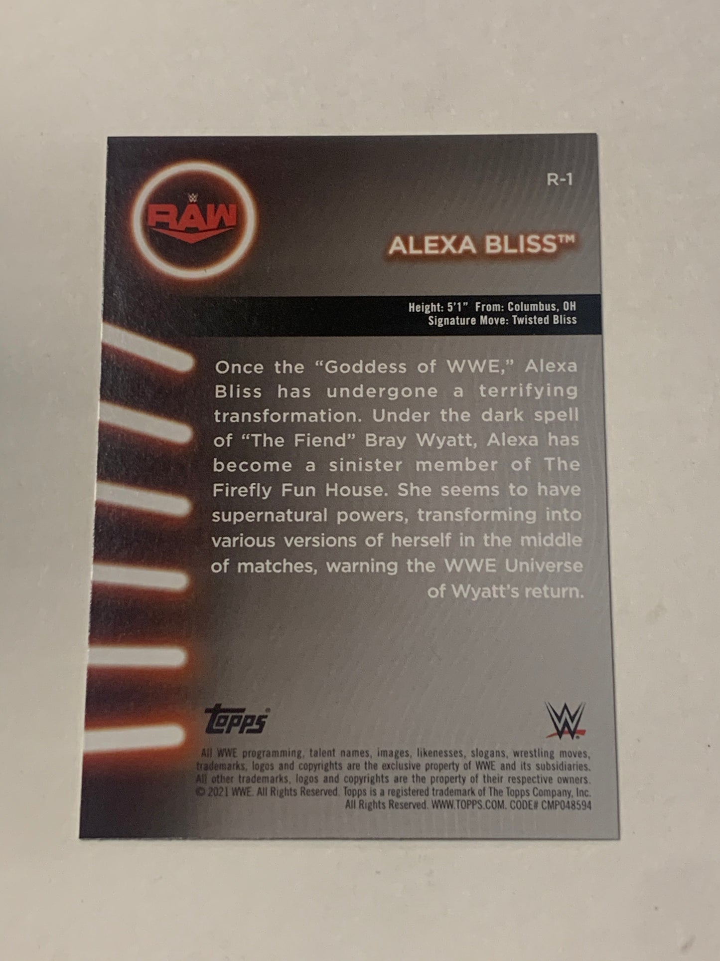 Alexa Bliss 2021 WWE Topps RAW Women’s Division Card