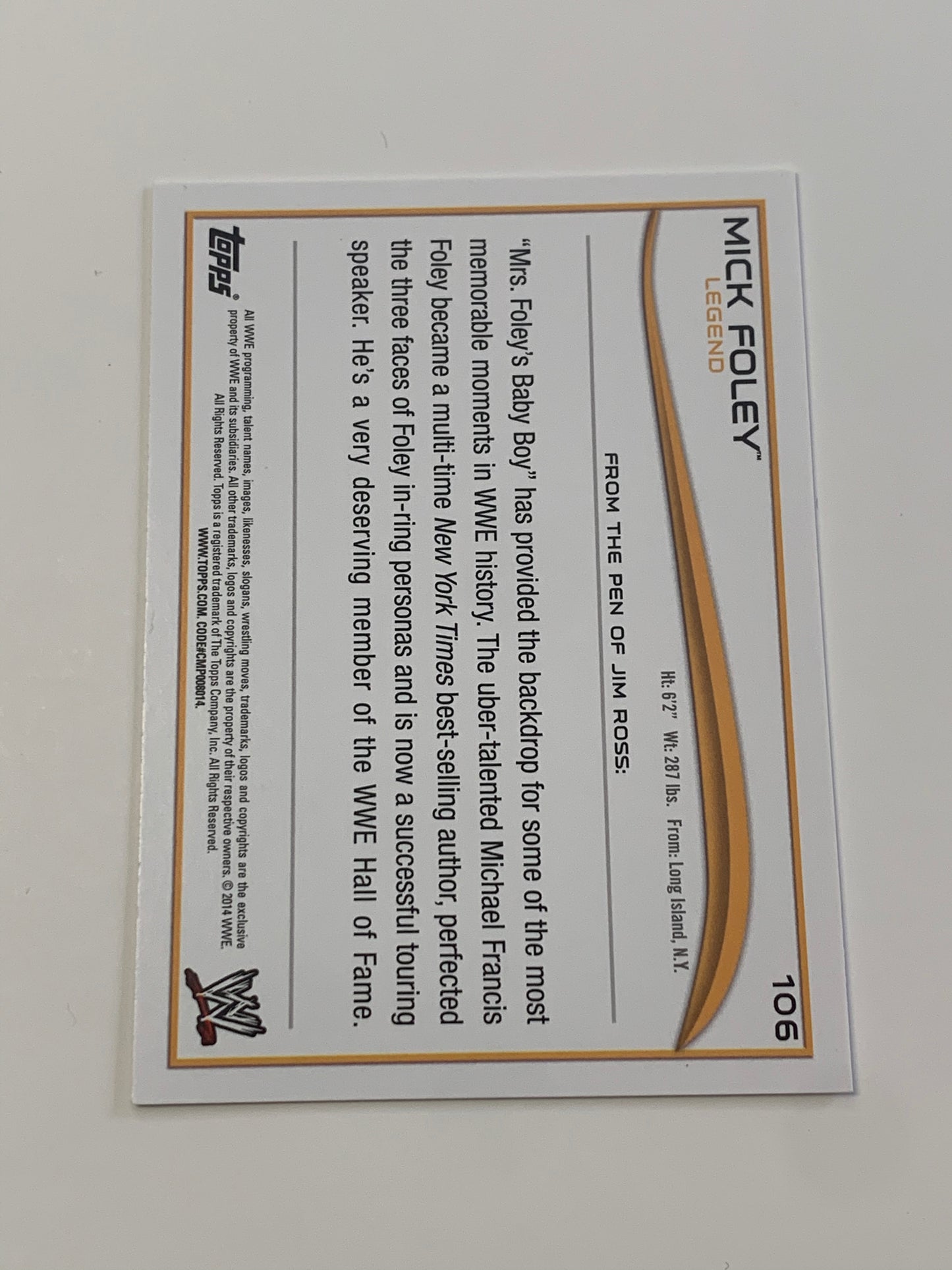 Mick Foley 2014 WWE Topps Card Cactus Jack