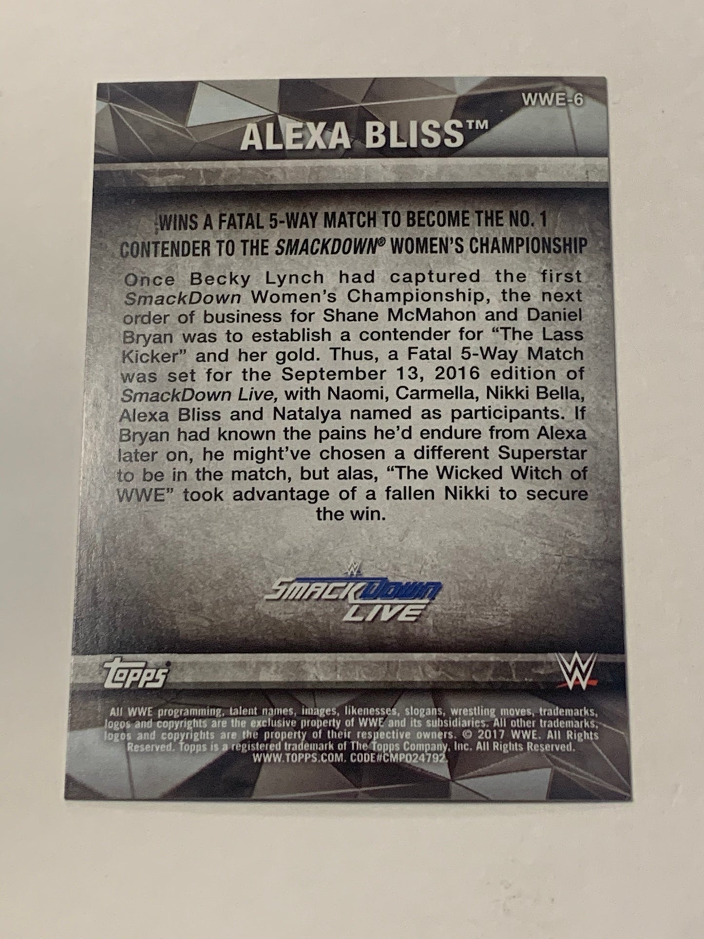 Alexa Bliss 2017 WWE Topps Smackdown Card