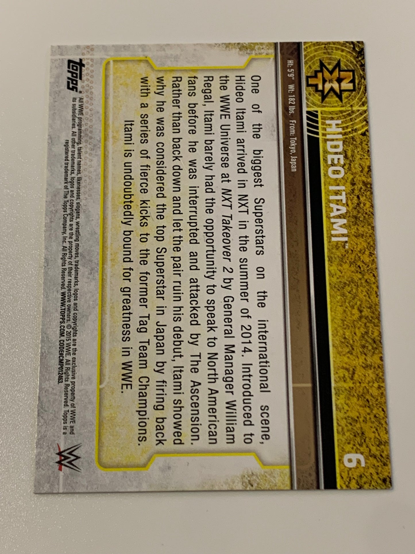 Hideo Itami aka KENTA Signed 2015 WWE NXT WWE RC COA