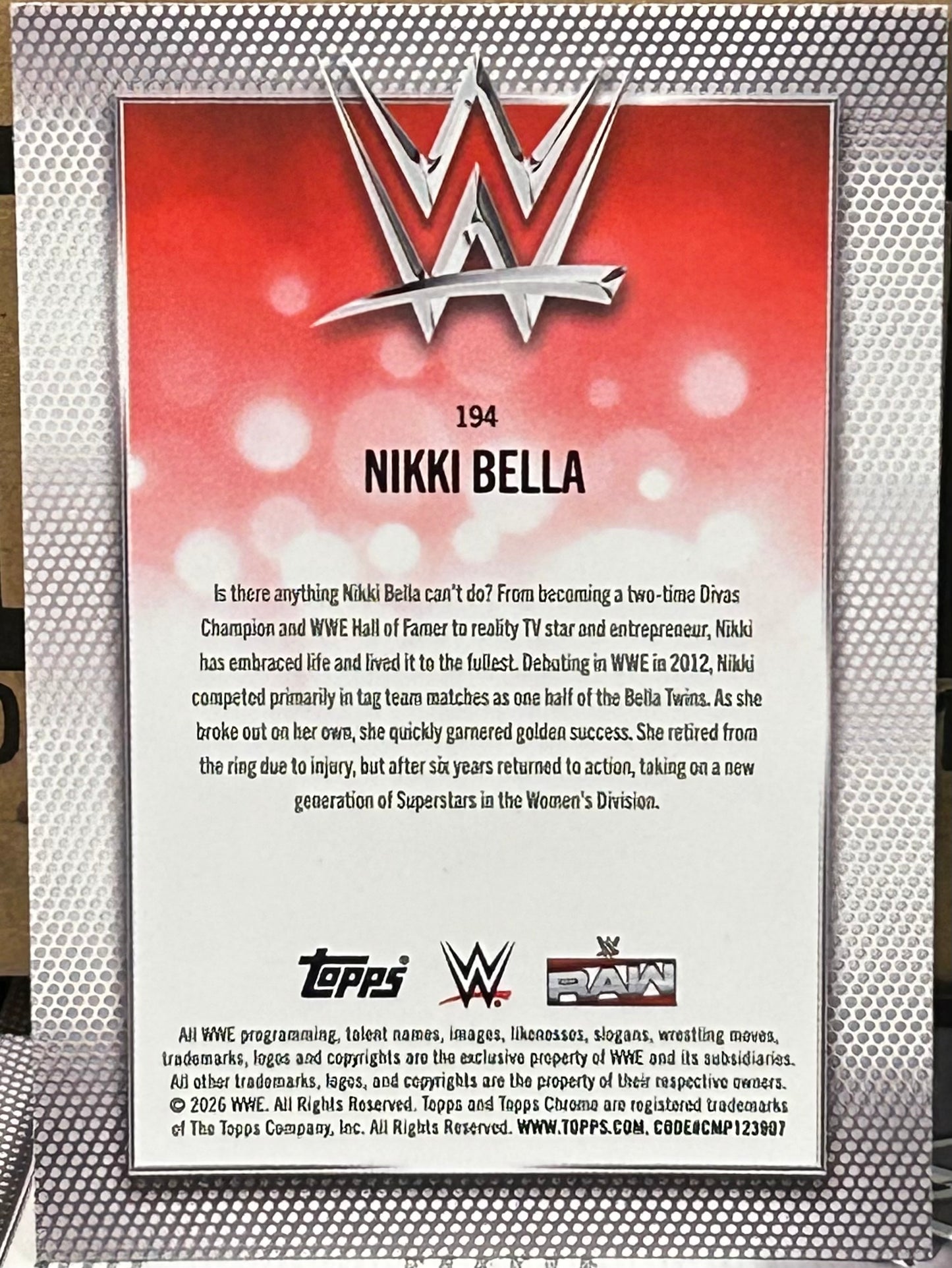 + Nikki Bella 2026 WWE Topps Chrome Card