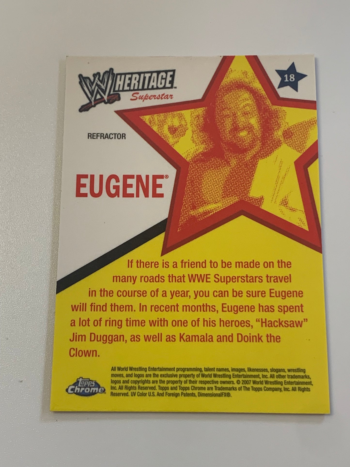 Eugene SIGNED 2007 WWE Topps Chrome Heritage REFRACTOR COA