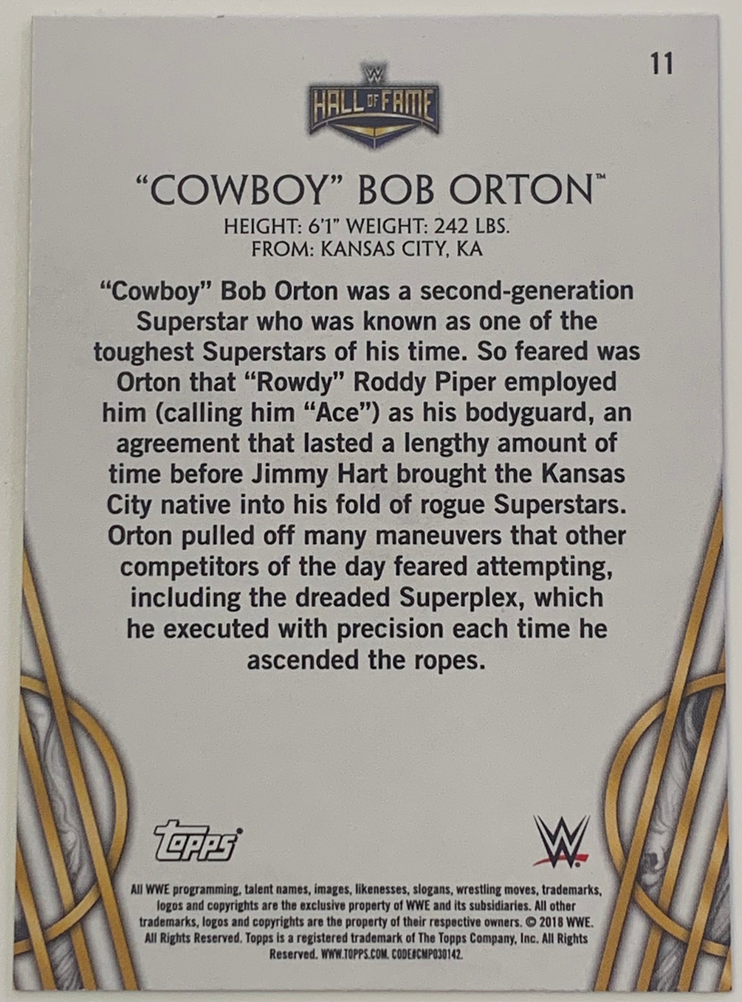 Cowboy Bob Orton SIGNED 2018 Topps Hall of Fame Card (Comes w/COA)