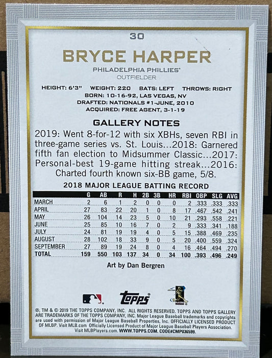+ Bryce Harper 2019 Topps Gallery Card PHILADELPHIA PHILLIES