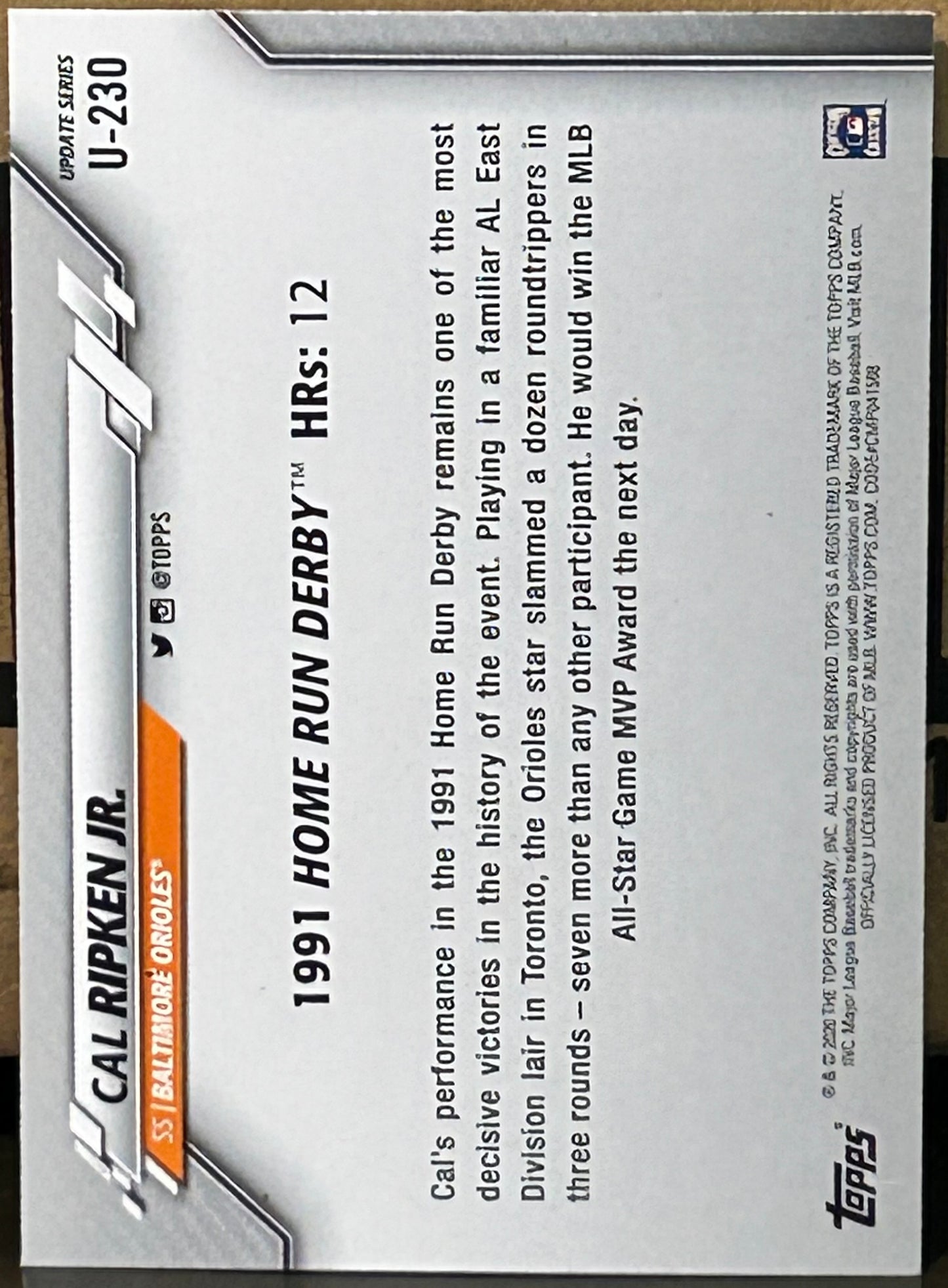 + Cal Ripken 2020 Topps Update Card BALTIMORE ORIOLES
