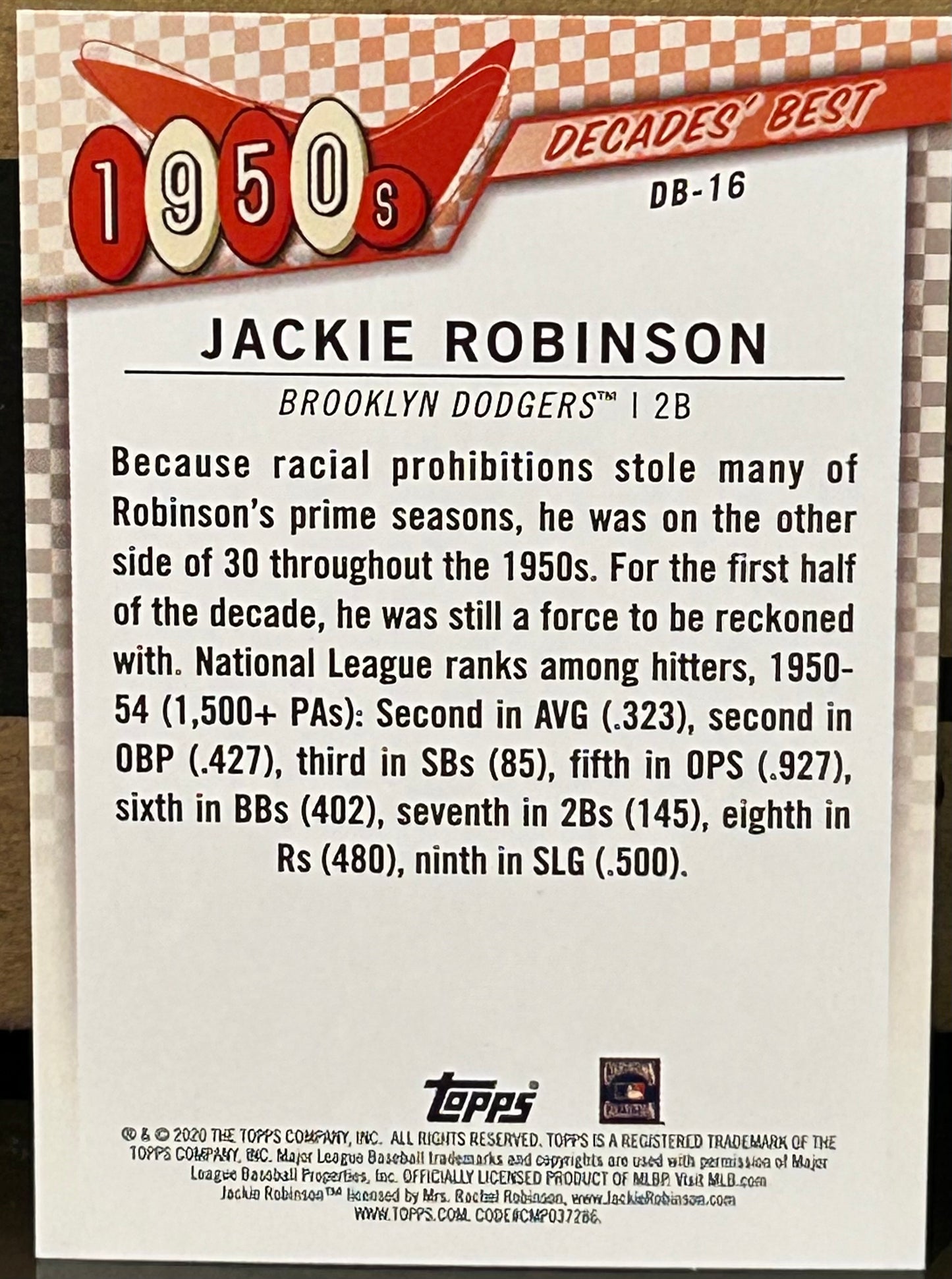 + Jackie Robinson 2020 Topps “Decades Best” Insert Card BROOKLYN DODGERS