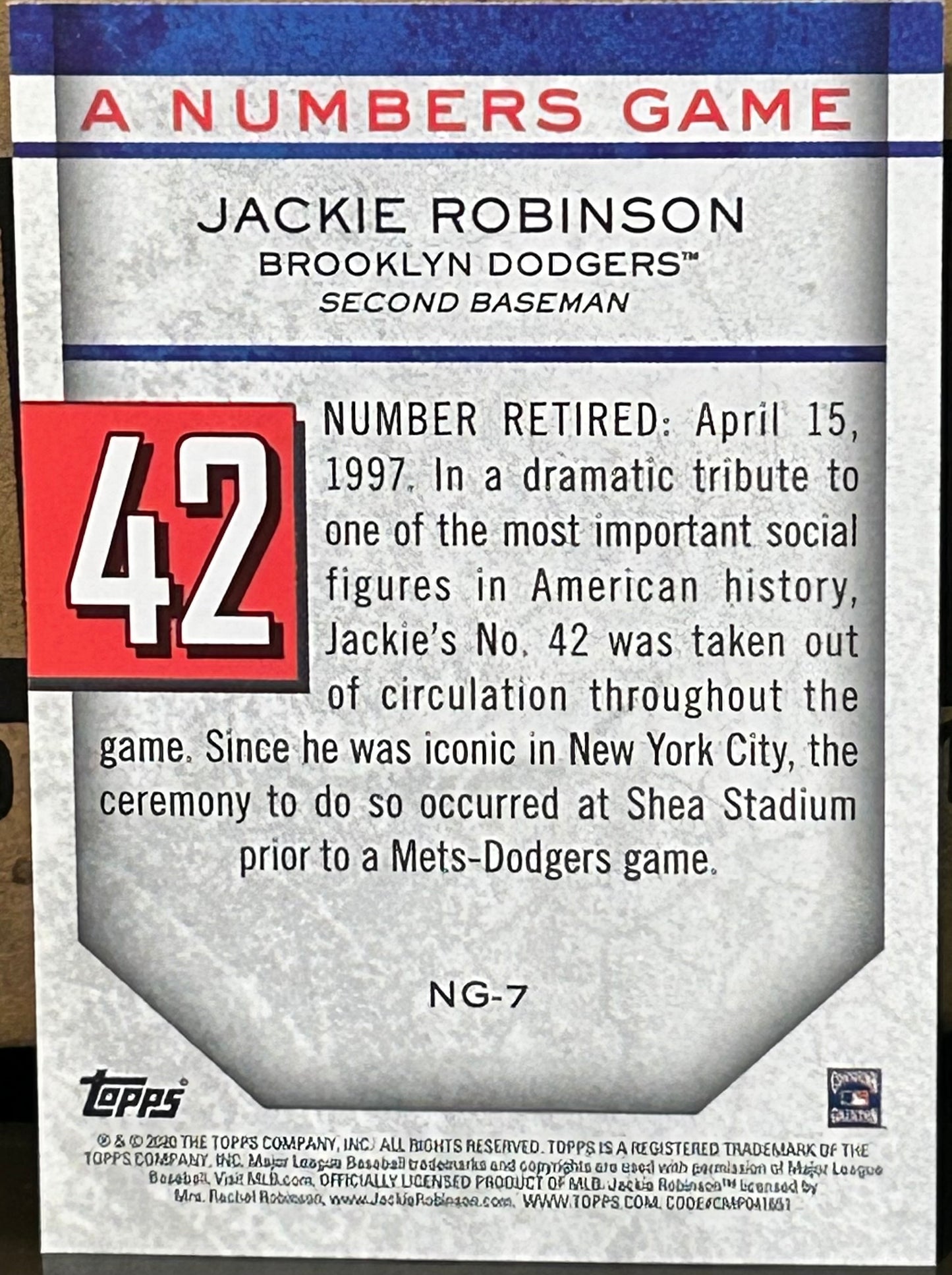 + Jackie Robinson 2020 Topps Update “A Numbers Game” Insert Card BROOKLYN DODGERS