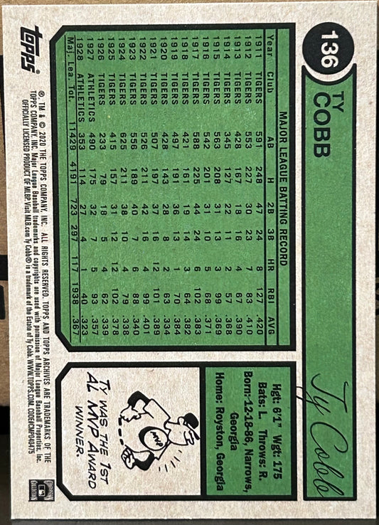 + Ty Cobb 2020 Topps Archives Card DETROIT TIGERS
