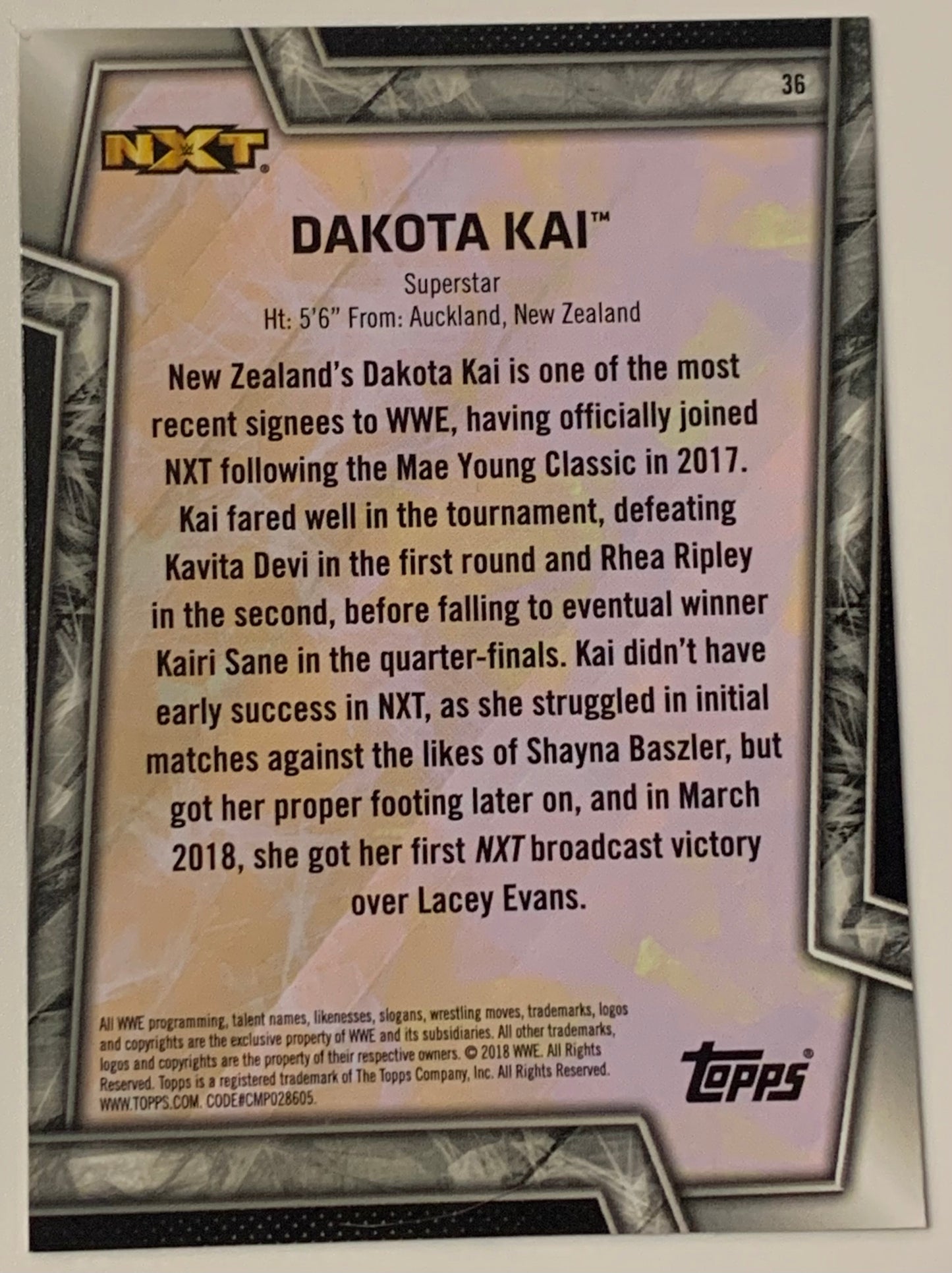 Dakota Kai 2018 WWE NXT Topps Rookie Card