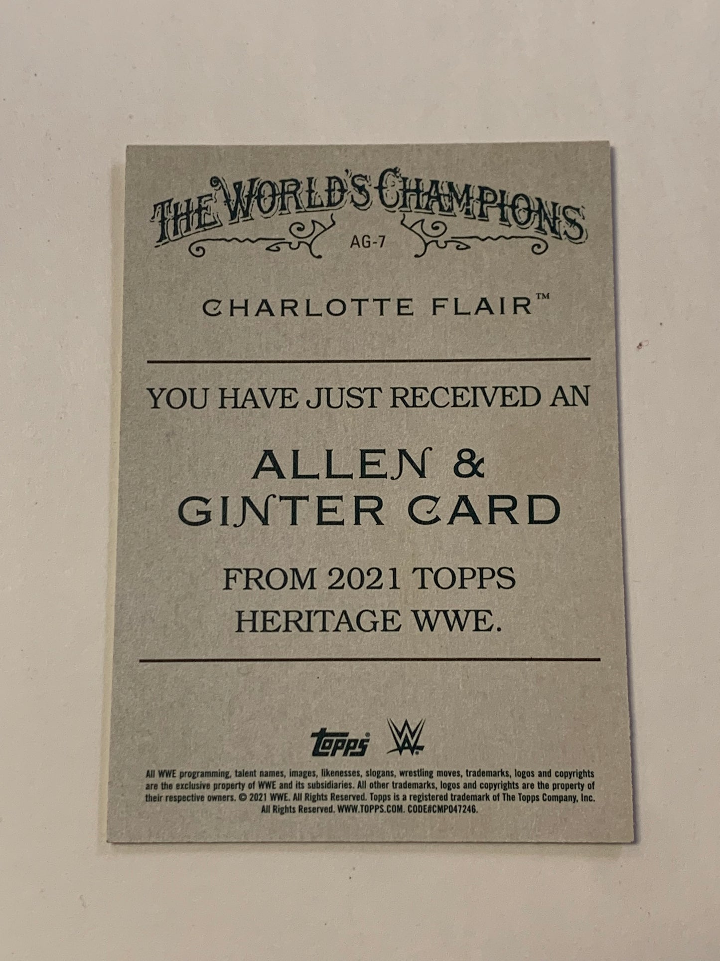 Charlotte Flair 2021 WWE Topps Allen & Ginter Insert Card