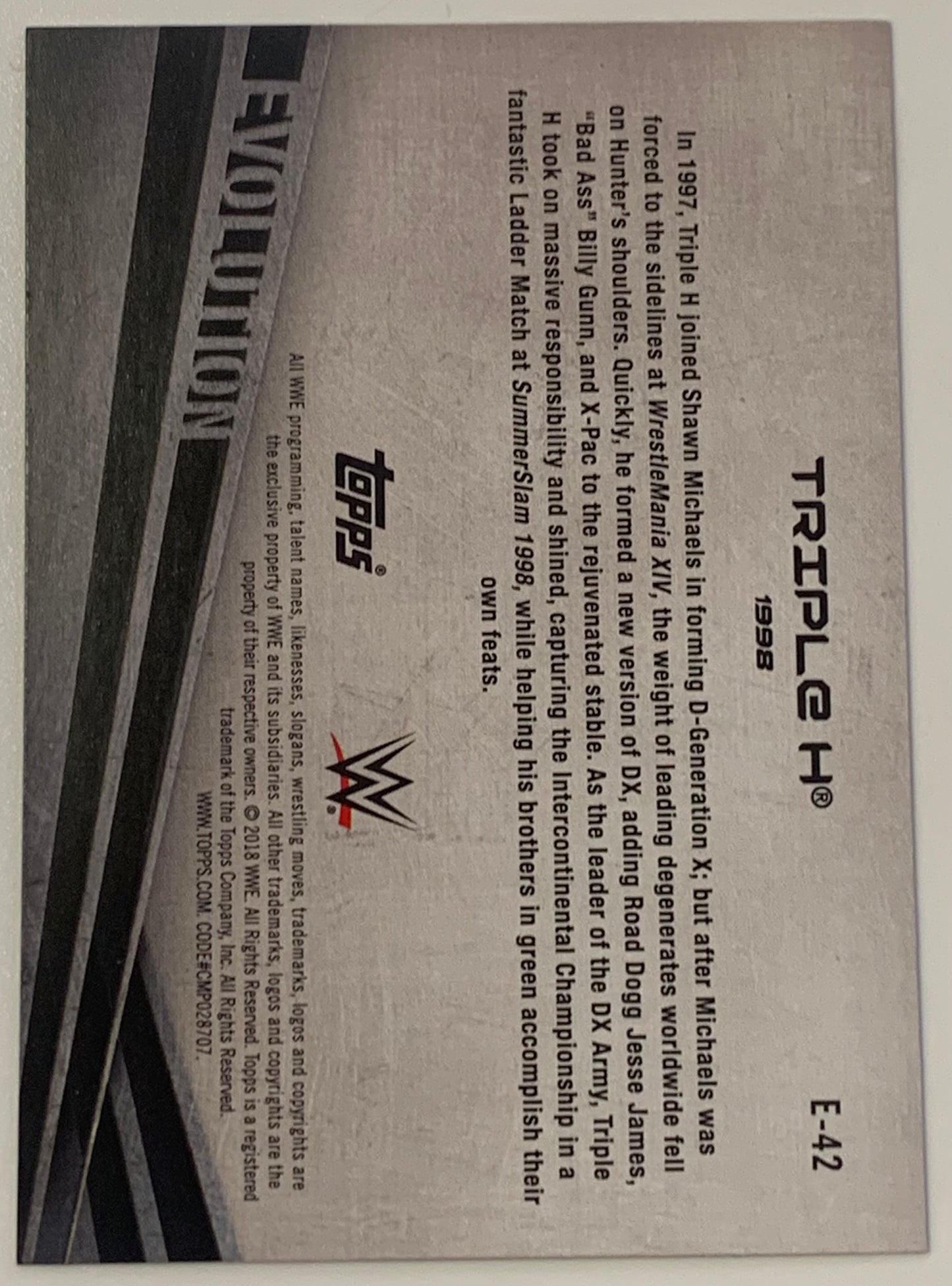 Triple H 2018 WWE Topps “Evolution” Insert Card