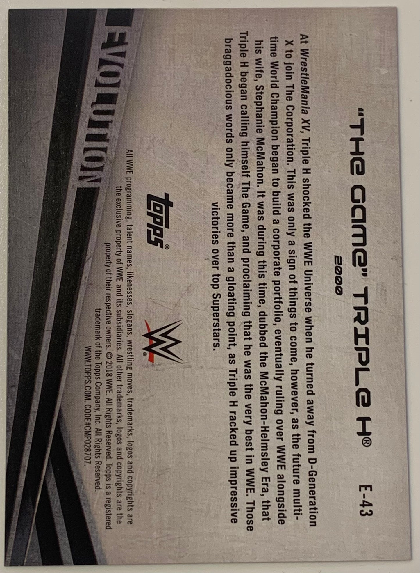 Triple H 2018 WWE Topps “Evolution” Insert Card