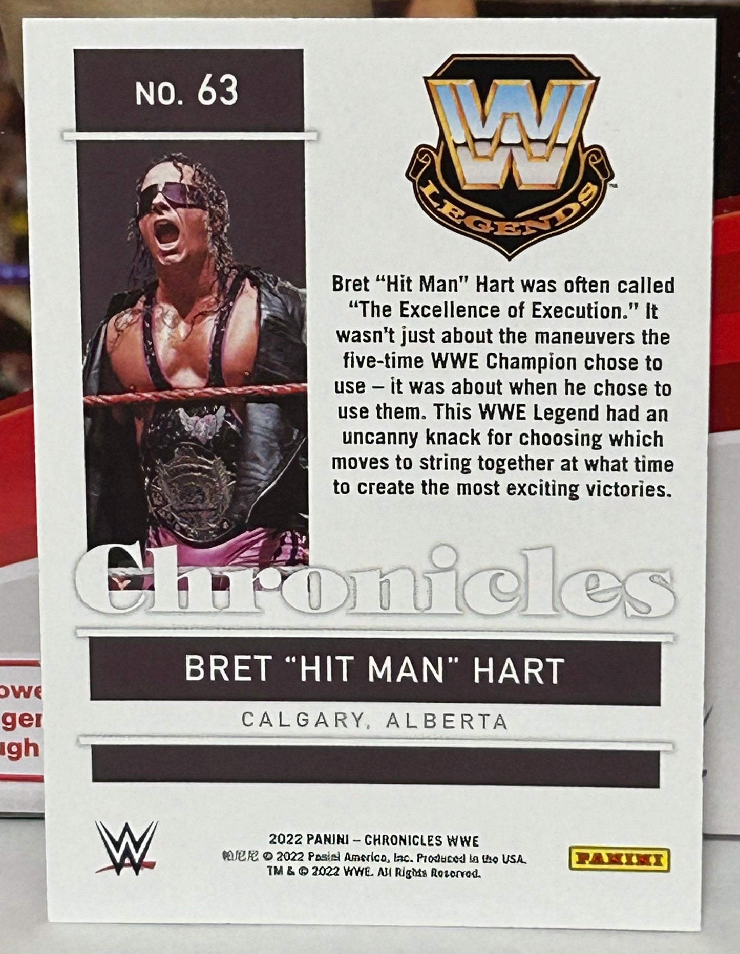 Bret “The Hitman” Hart 2022 WWE Panini Chronicles Card