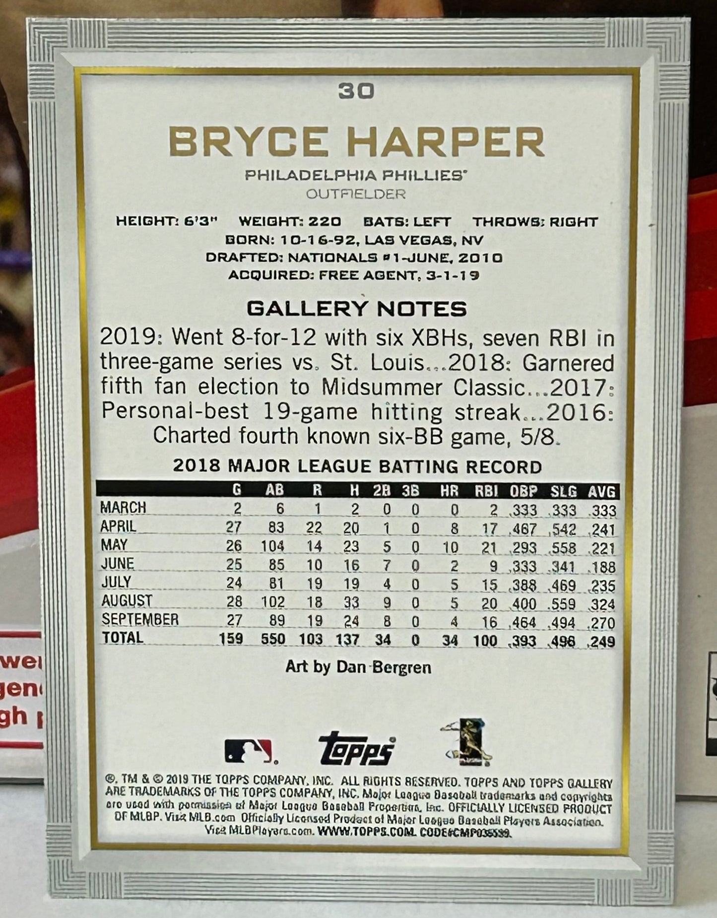 Bryce Harper 2019 Topps Gallery Baseball Card PHILLIES