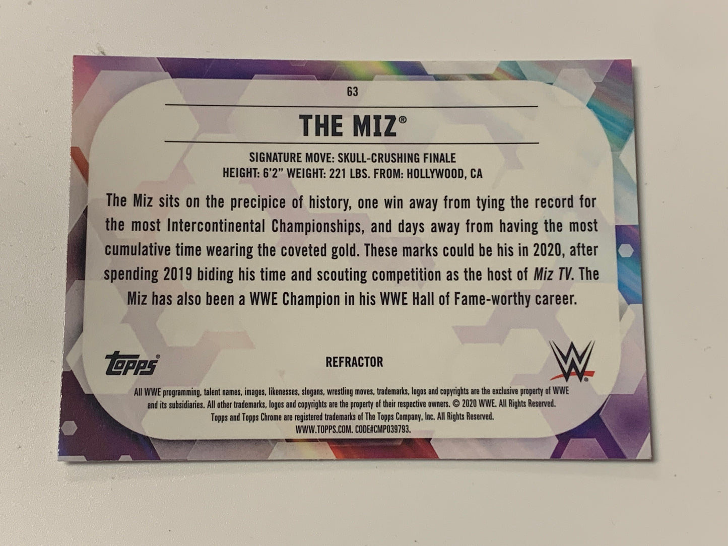 The Miz 2020 WWE Topps Chrome Refractor #63