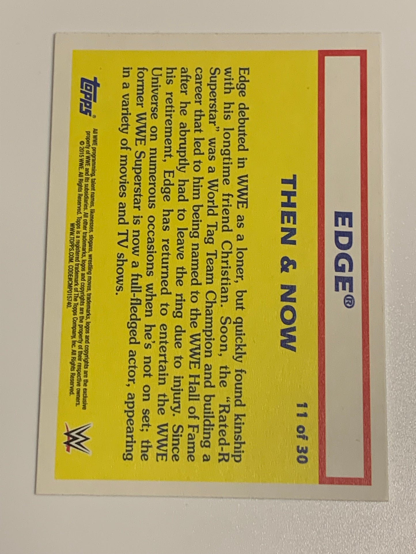 Edge 2015 WWE Topps Heritage “Then & Now” Insert