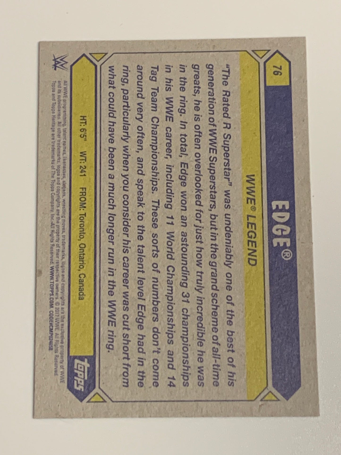 Edge 2017 WWE Topps Heritage “Legend” Card