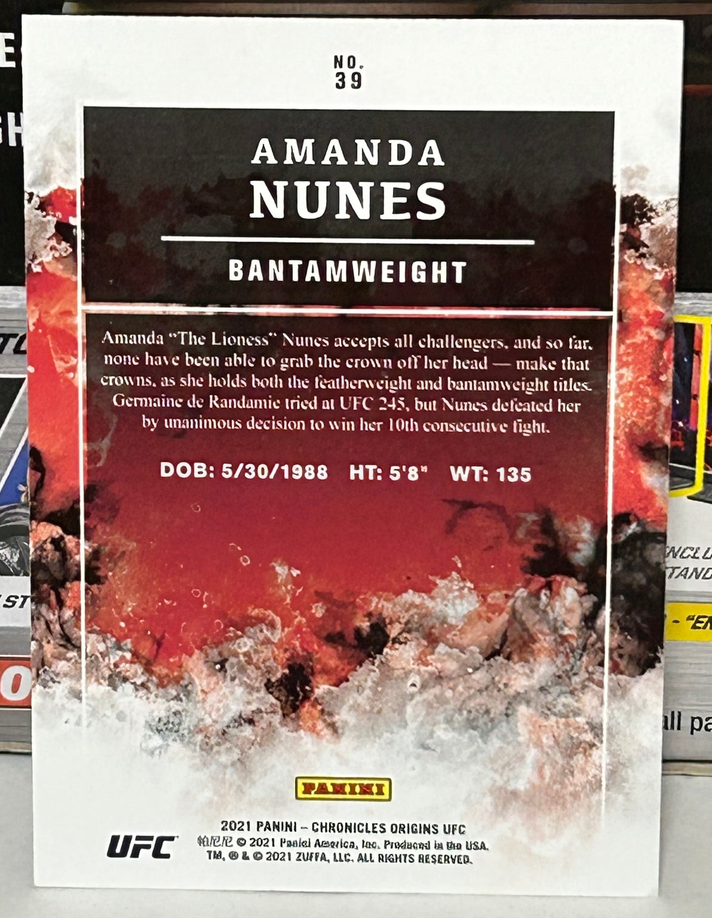 Amanda Nunes 2021 UFC Panini Chronicles Origins Pink Parallel Card