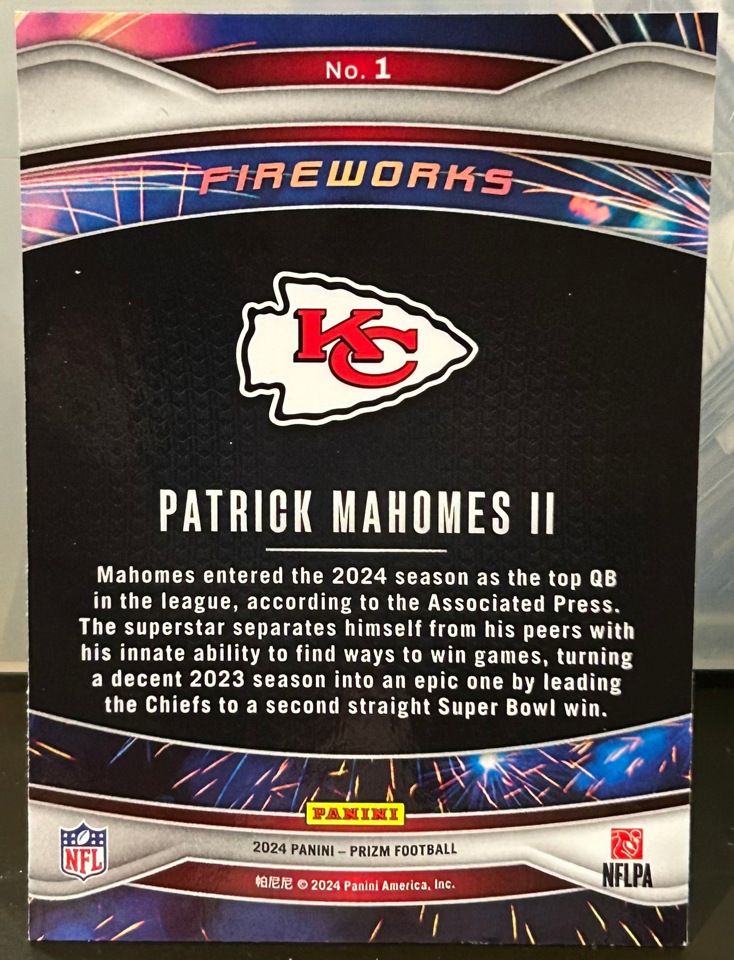 + Patrick Mahomes 2024 Panini Prizm “Fireworks” Insert Card KANSAS CITY CHIEFS