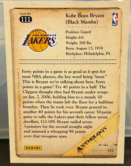 + Kobe Bryant 2012-13 Panini Anthology Card #111 LOS ANGELES LAKERS
