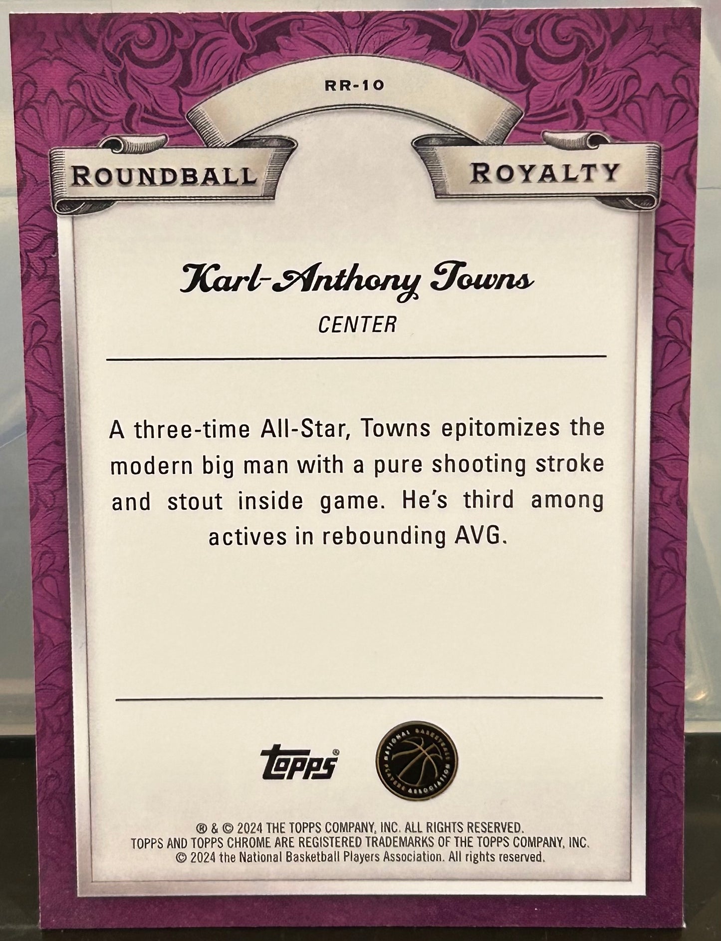 + Karl-Anthony Towns 2023-24 Topps Chrome “Roundball Royalty” Pink Refractor Insert Card