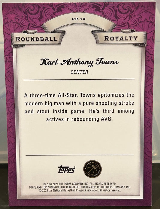 + Karl-Anthony Towns 2023-24 Topps Chrome “Roundball Royalty” Pink Refractor Insert Card