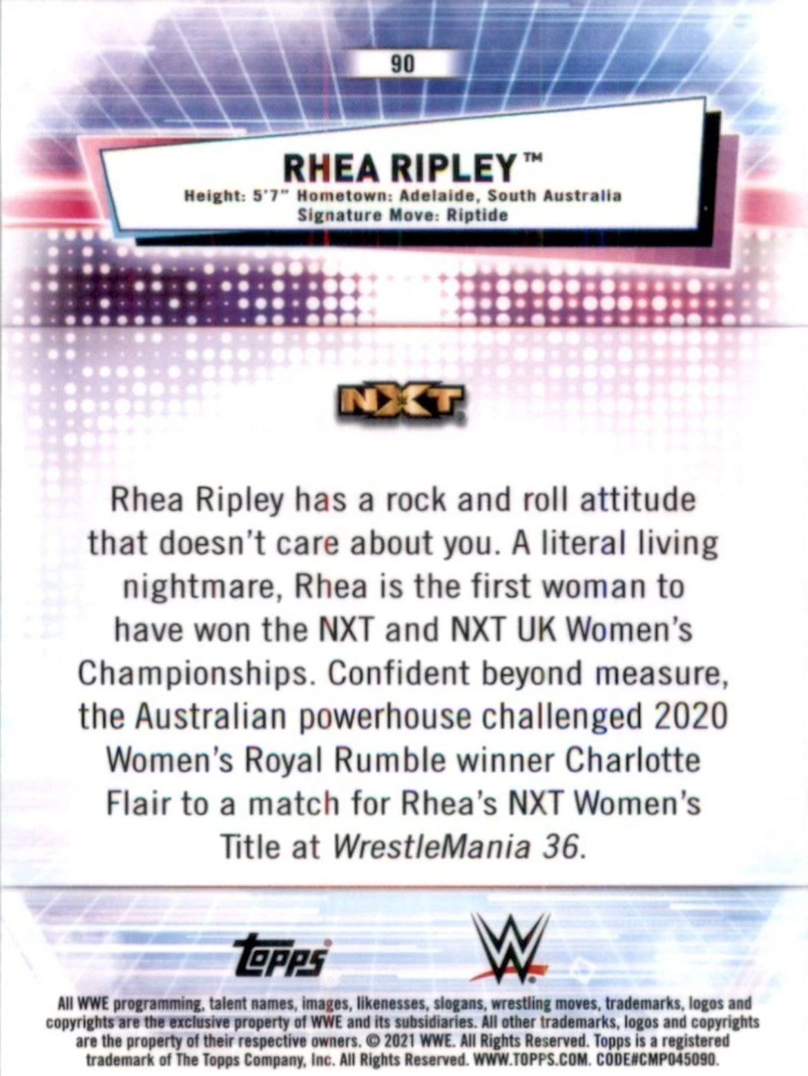 Rhea Ripley 2021 WWE Topps Chrome Card