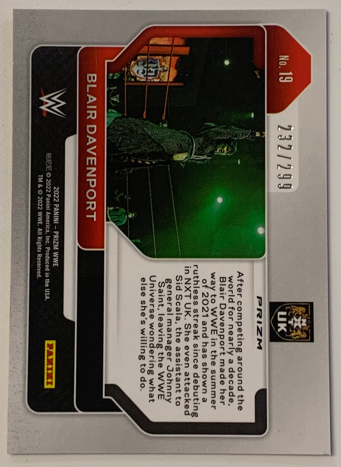 Blair Davenport 2022 WWE Panini Prizm Red Refractor ROOKIE #232/299