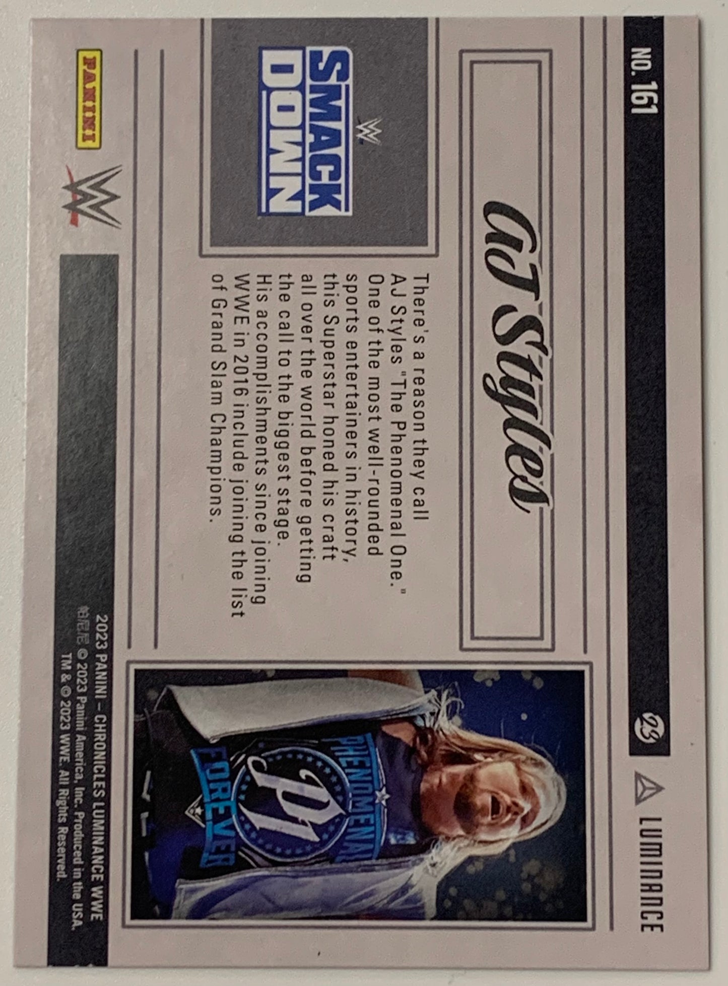 AJ Styles 2023 WWE Panini Chronicles Luminance Card