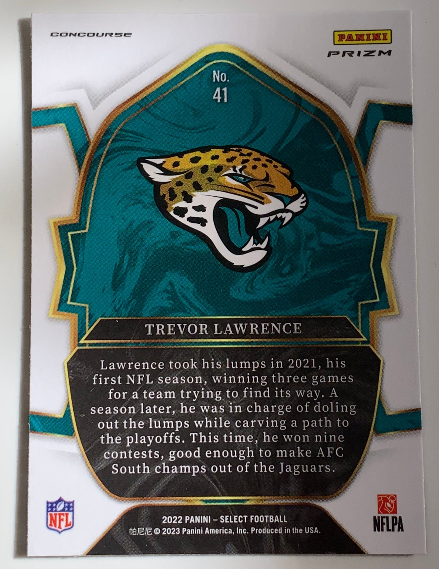 Trevor Lawrence 2022 Panini Select Prizm Concourse Silver Refractor Card