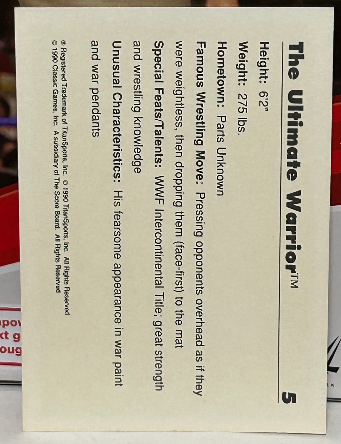 Ultimate Warrior 1990 WWE Classic ROOKIE Card