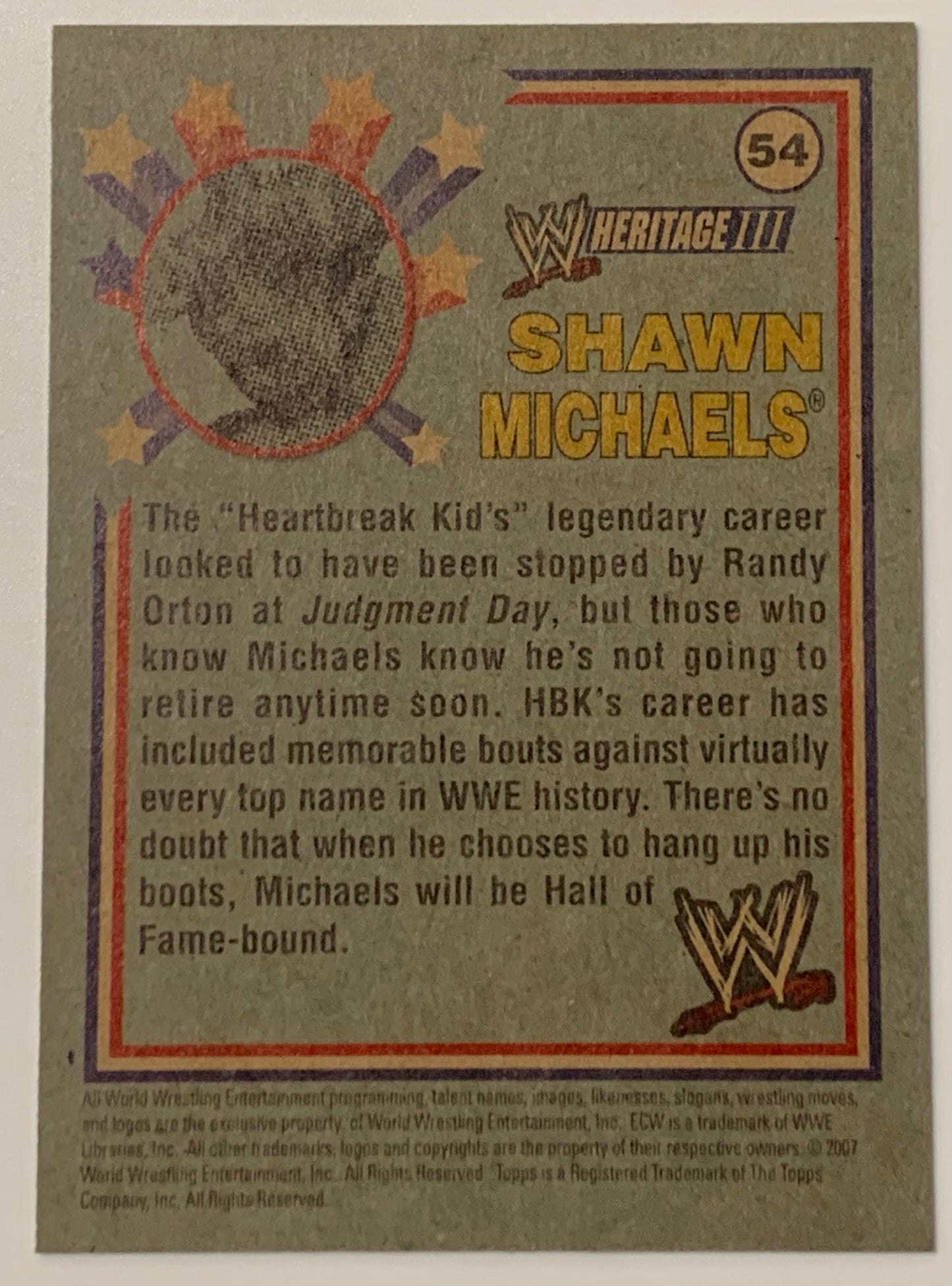 Shawn Michaels 2007 WWE Topps Heritage HBK
