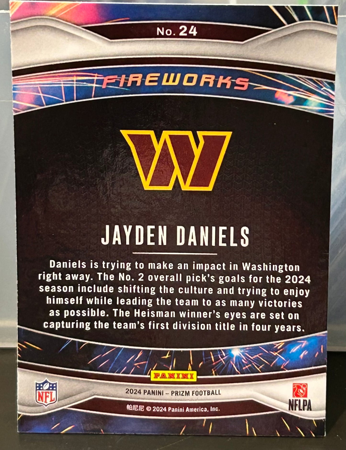 + Jayden Daniels 2023 Panini Prizm “Fireworks” ROOKIE Card COMMANDERS