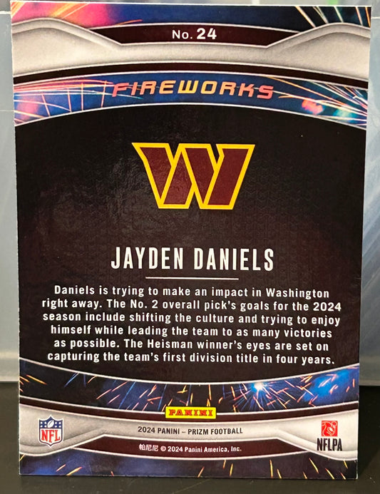 + Jayden Daniels 2023 Panini Prizm “Fireworks” ROOKIE Card COMMANDERS