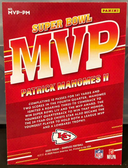 + Patrick Mahomes 2020 Panini Donruss “Super Bowl MVP” Insert Card KANSAS CITY CHIEFS