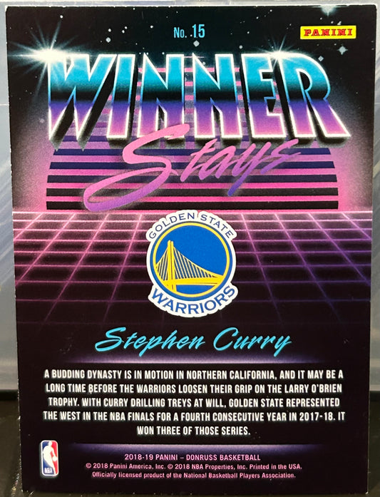 + Stephen Curry 2018-19 Panini Donruss “Winner Stays” Insert card WARRIORS