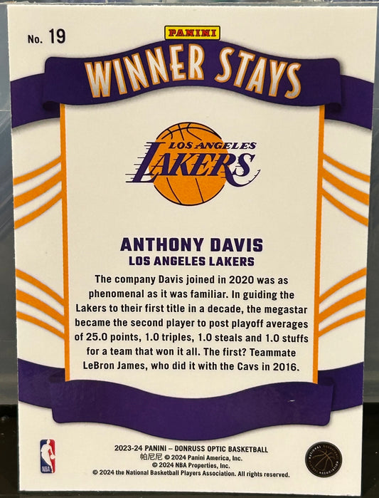 + Anthony Davis 2023-24 Donruss Optic “Winner Stays Insert Card LAKERS