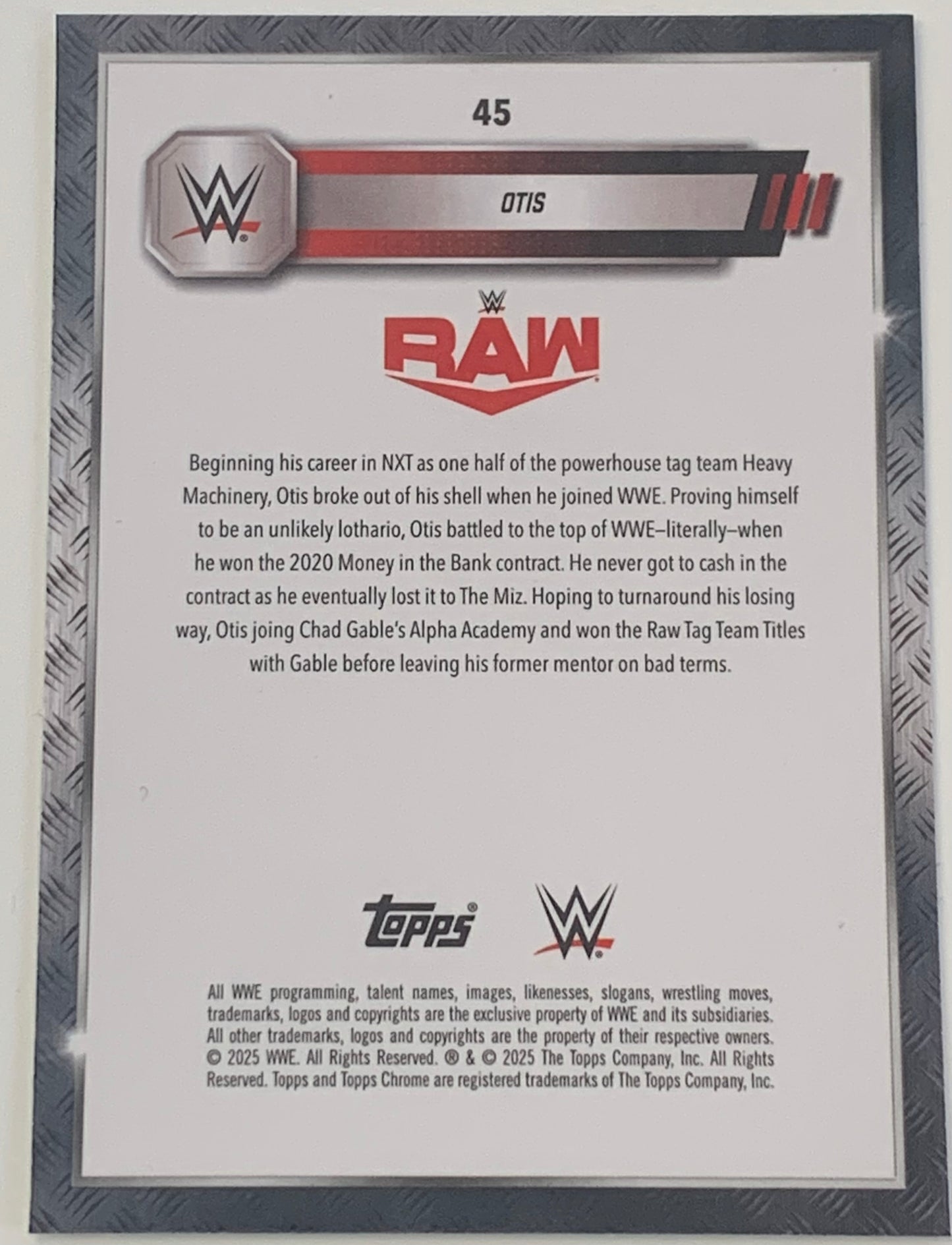 Otis 2025 WWE Topps Chrome PRIZM REFRACTOR Card