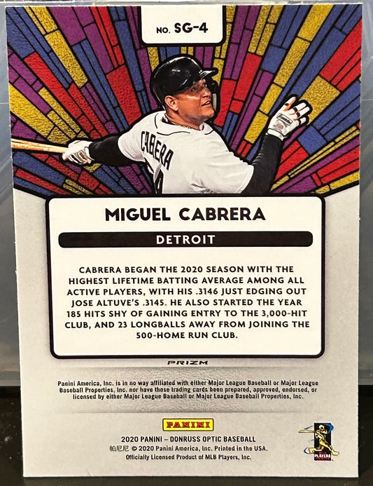 + Miguel Cabrera 2020 Donruss Optic “Stained Glass” Prizm Holo Insert Card DETROIT TIGERS