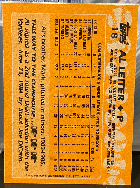+ Al Leiter 1988 Topps Future Stars ROOKIE Card YANKEES